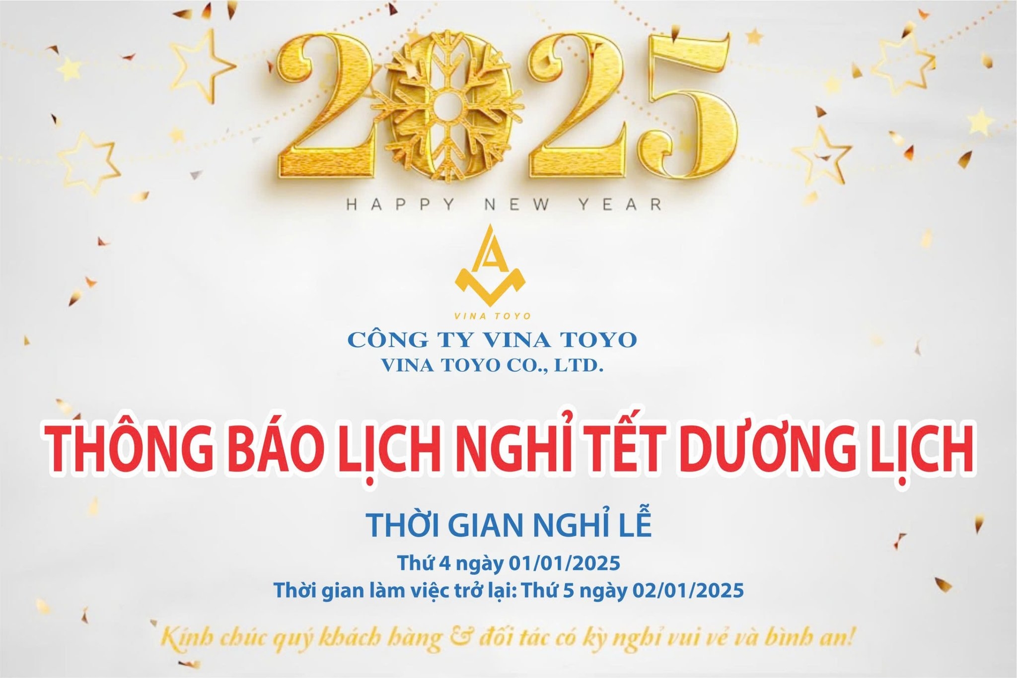 Thông báo nghỉ Tết Dương Lịch 2025