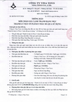 Thông báo mời chào giá cạnh tranh hạng mục thanh lý máy in Flexo 5 màu đã qua sử dụng