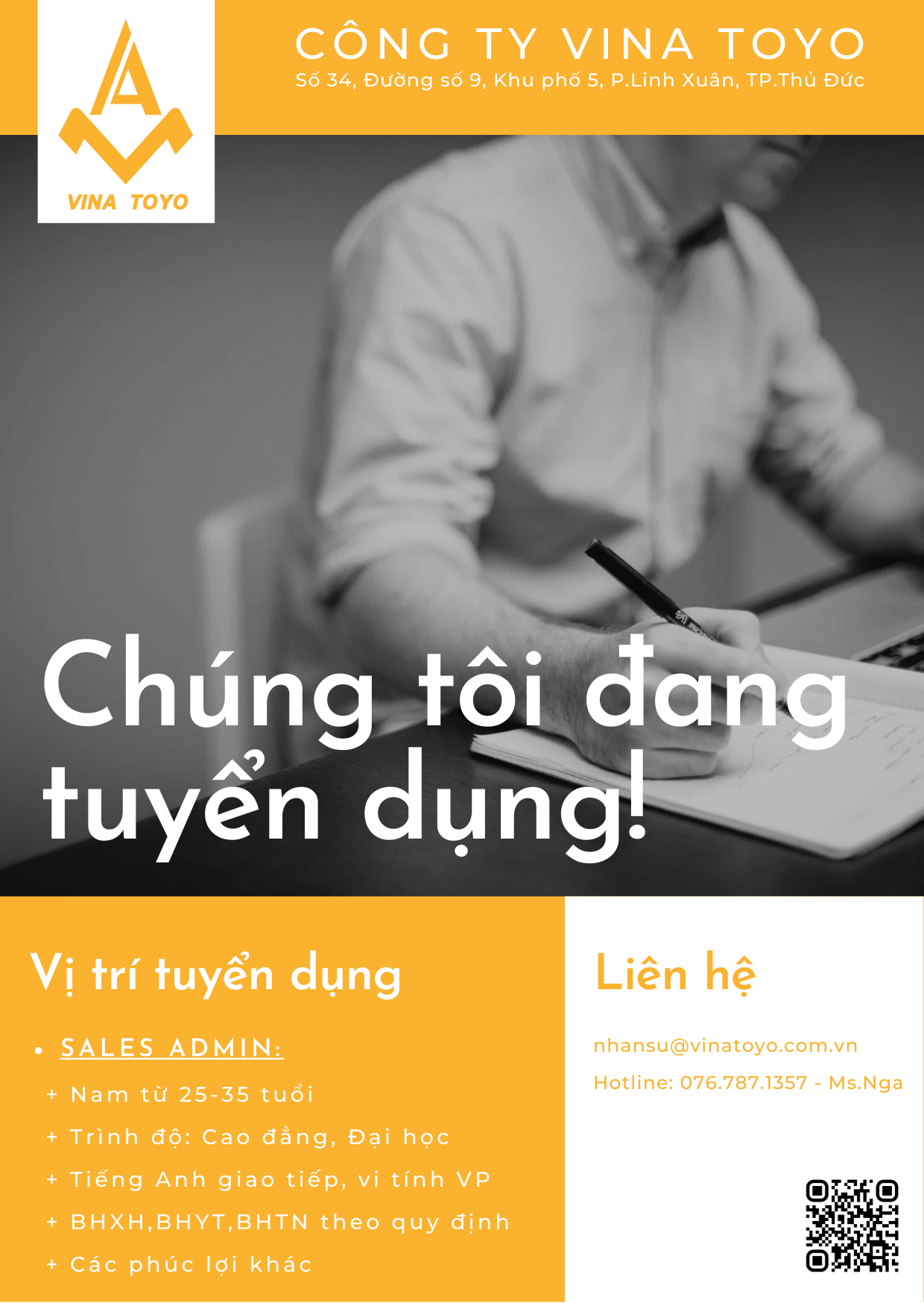 Công ty Vina Toyo thông báo tuyển dụng các vị trí